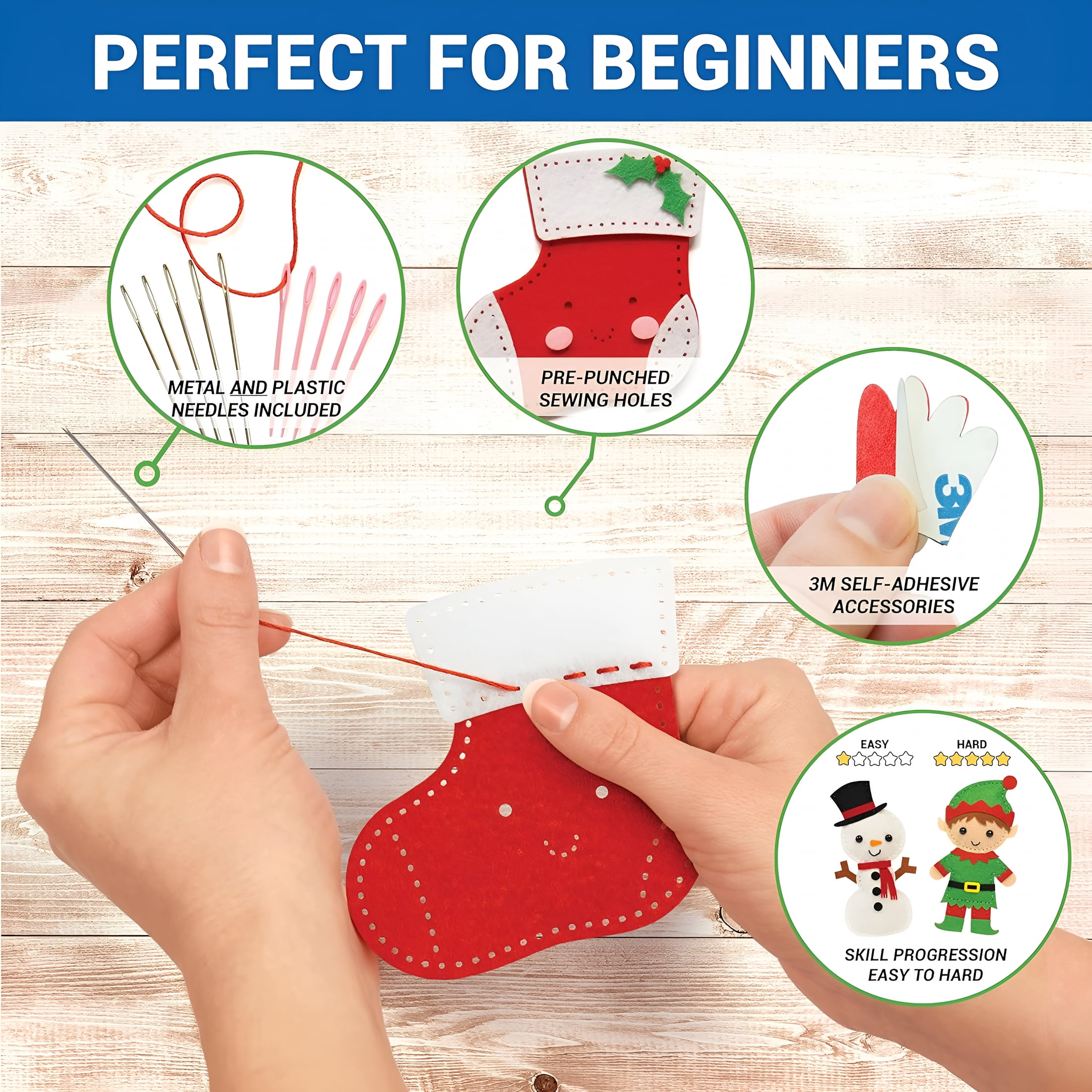 BESTSKY 2026 New Sewing Kit for Kids,Fun and Educational Christmas Craft Set for Boys and Girls Age 7-12,Sew Your Own Felt Christmas Set Craft Kit for Beginners,165 Piece Set
