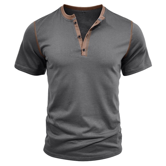 HBFAGFB Work Shirts for Men Workout Gym Running Hiking Button Down Short Sleeved Top Grey Size 2XL