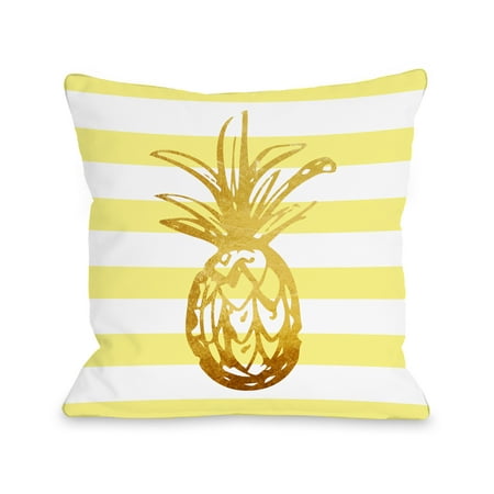 Yellow Striped Pillow - Tropical Stripes Pineapple - Yellow 18x18 Pillow by OBC