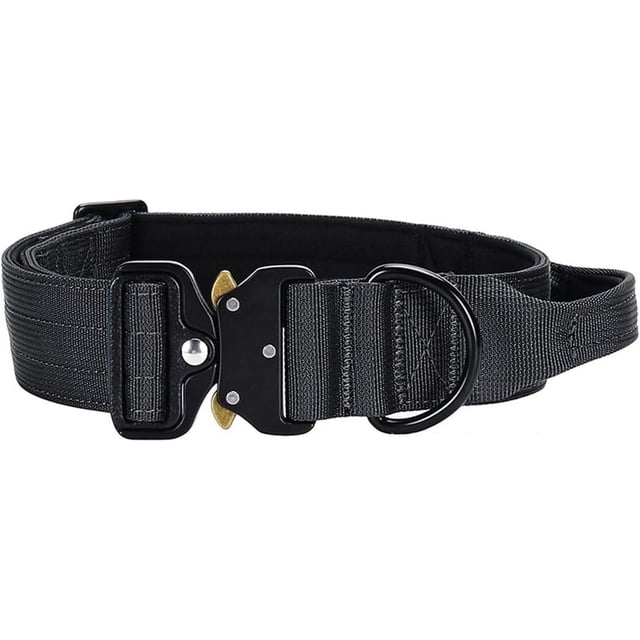 HUGFEGWE Colorful Nylon Dog Collar for Medium/Large/XL Dogs with Quick Release Metal Buckle & Control Handle for Dog Training Walking (Black, L) CJB91-122099
