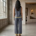 thumbnail image 6 of 2 Piece Sets for Women Color Block Linen Lounge Sets Sleeveless Top Wide Leg Pants Matching Casual Travel Outfit, M, 6 of 9