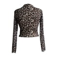 thumbnail image 7 of Womens Tops Casual T Shirts Elegant Mesh Leopard Print Cropped Long Sleeve Basic Slim Undershirts Beige, 7 of 7
