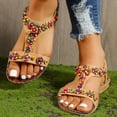 thumbnail image 1 of Beaded Flowers Flat Heeled Sandals Women Summer 2023 Plus Size Open Toe Bohemian Sandals Woman Elastic Strap Rome Shoes, 1 of 5