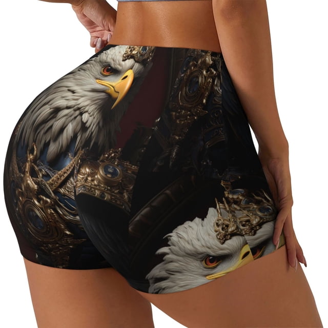 Balery Noble Style Bald Eagle Pantalones cortos de entrenamiento estampados para mujer, sin costuras, ajustados, para gimnasio, yoga, correr, deportes, ejercicio activo, fitness.-XX-Large