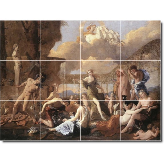 Ceramic Tile Mural-Nicholas Poussin Mythology Custom Tile Mural 24. 24" w x 18" h using (12) 6 x 6 ceramic tiles