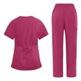 thumbnail image 3 of Uniforme De Enfermera,Women's Scrub for Women V-Neck Top & Cargo Pants, Comfortable Scrub Set Stretch Fabric - Hot Pink - XL, 3 of 4