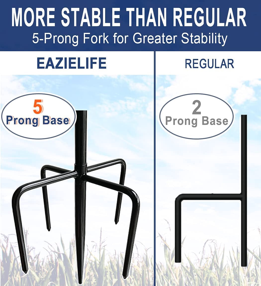 Shepherds Hook for Outdoor Bird Feeders Pole 76 Inch Tall, Adjustable Heavy Duty Garden Hanger Stake Pole with 5 Prong Base, Shiny Black (2 Packs)