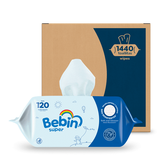 Toallitas húmedas Bebin Super Caja con 12 paq de 120 toallitas c/u