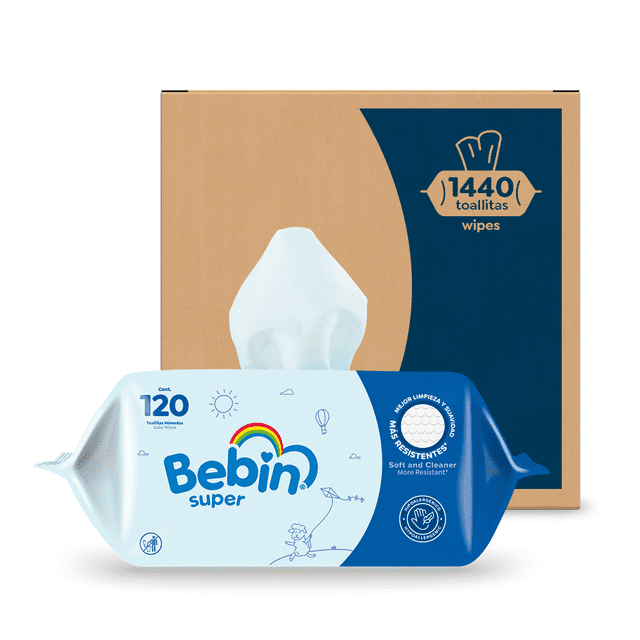 Toallitas húmedas Bebin Super Caja con 12 paq de 120 toallitas c/u