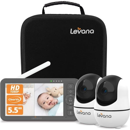Levana Nala Video Baby Monitor No WiFi, 2X 1080P PTZ Cameras, 5.5”1080P Monitor, Night Vision, 1000ft Range, 5000mAH Battery, Carrying Case, 2 Year Warranty