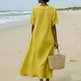 thumbnail image 5 of Blmnix Dresses for Women Button Down Beach Dress Popover Under Dress Crew Neck Tea-Length Short Sleeve Casual Dresses for Women,M, 5 of 6