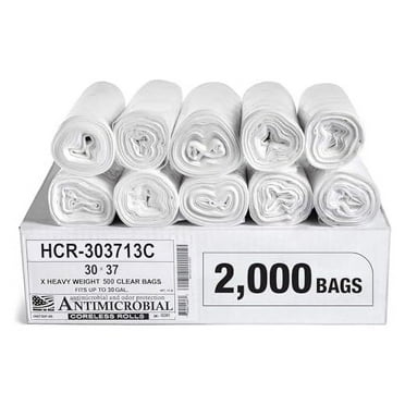 Aluf Plastics High Density Trash Bags, 20 - 30 Gallon, 2000 Count, 13 Micron (eq), 30" x 37", Clear, for Bathroom, Office, Industrial, Commercial, Janitorial, Municipal, Recycling
