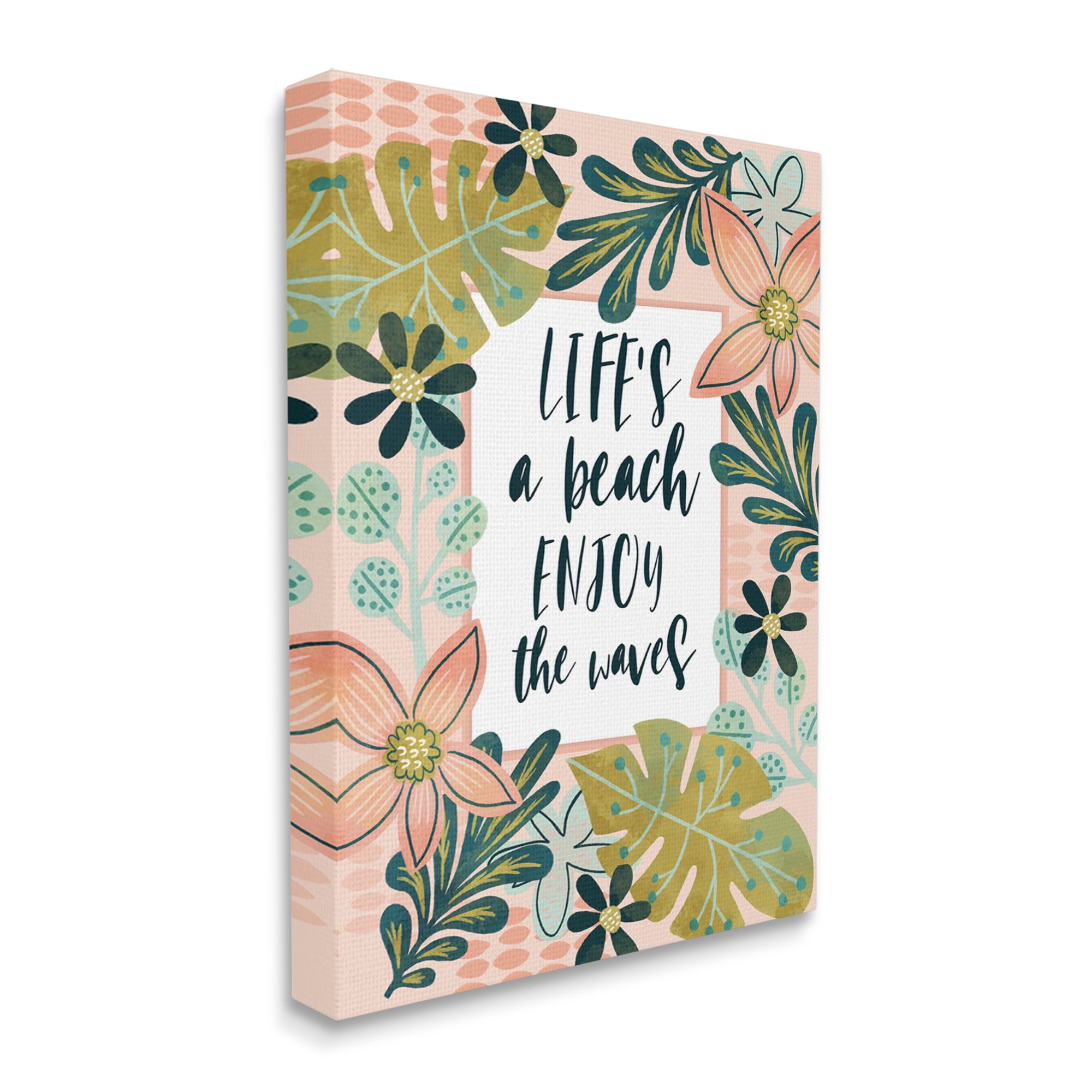 Stupell Industries Life's A Beach Phrase Botanical & Floral Painting Gallery Wrapped Canvas Print Wall Art, 16 x 20