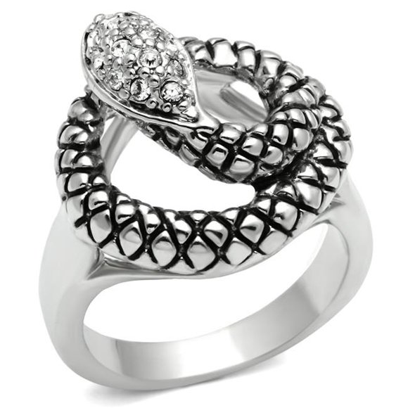 Rhodium Brass Ring with Top Grade Crystal, Clear - Size 8