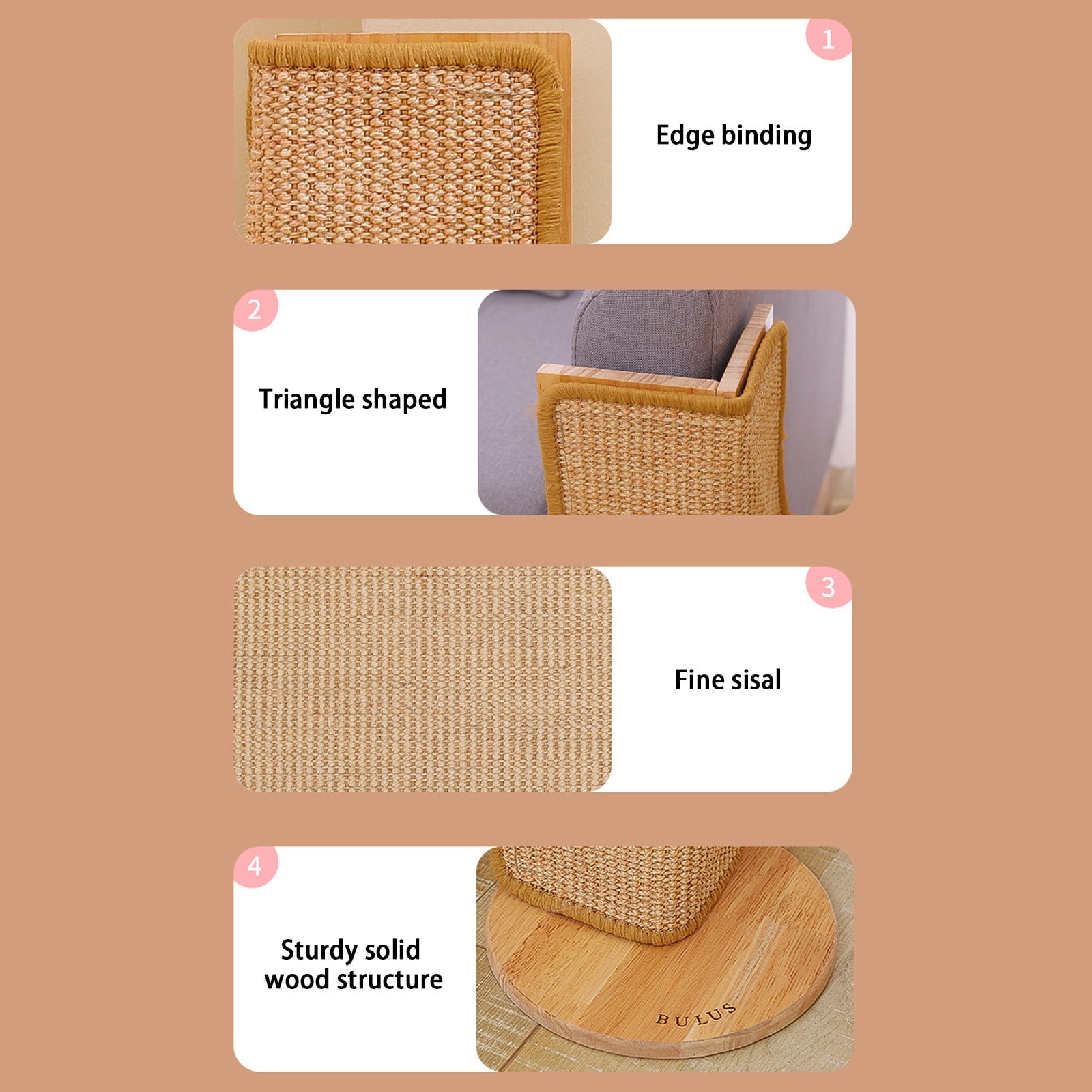 Natural Sisal Cat Scratcher Corner Post Wall Sofa Edge Scratching Pad for Indoor Outdoor