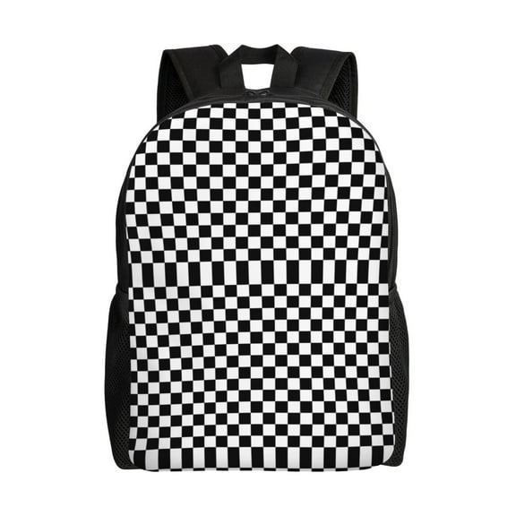 Women Men Black White Checkered Pattren Backpack Lightweight Rucksack Casual Daypack For Laptop Trave