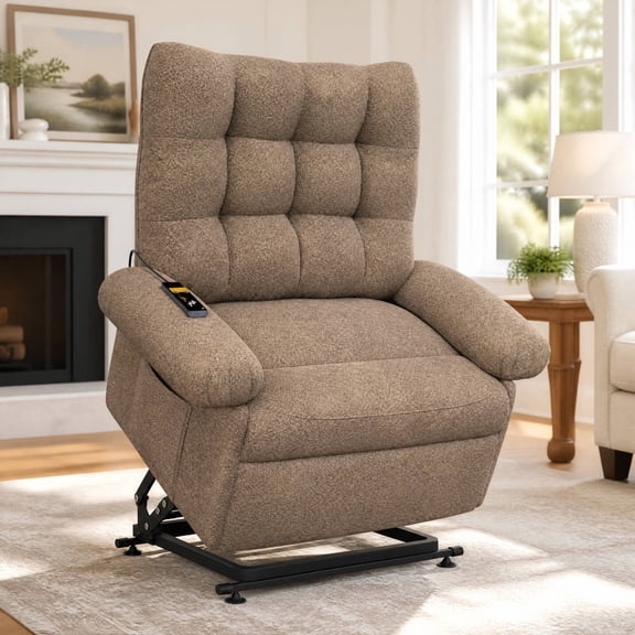 3 Motor Power Lift Chair for Elderly, UHOMEPRO Electric Stand Assist Lift Recliner Chair with Back and Foot Control, No Massage, Living Room, Brown