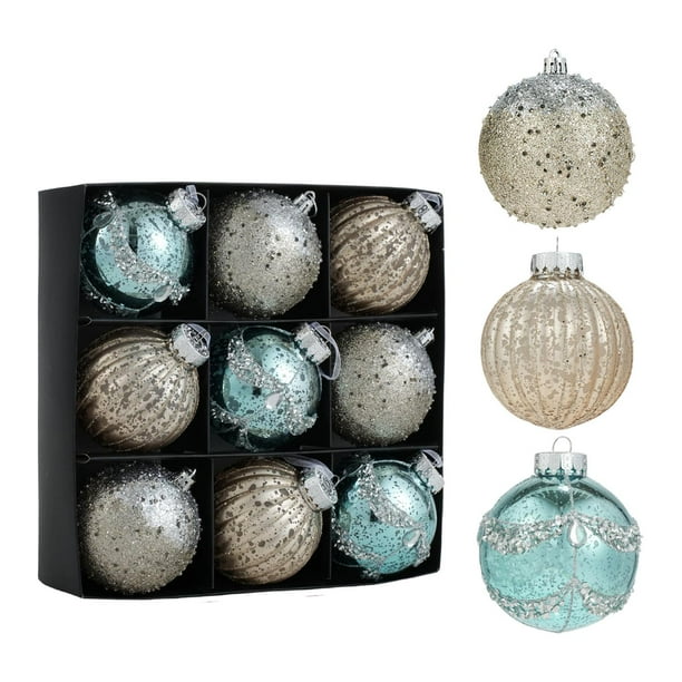 9 Adornos Navideños de Bolas Brillantes, Irrompibles, de 8 cm, para Decoración Colgante Navideña, Ideales para Fiestas, Bodas y Reuniones Familiares. Azul plateado