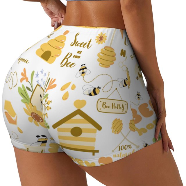 Fotbe Farm Bee Cute Honey Shorts Sin Costuras – Shorts Deportivos de Cintura Alta para Mujer, Elásticos para Gimnasio, Yoga, Running o Ciclismo-Medium