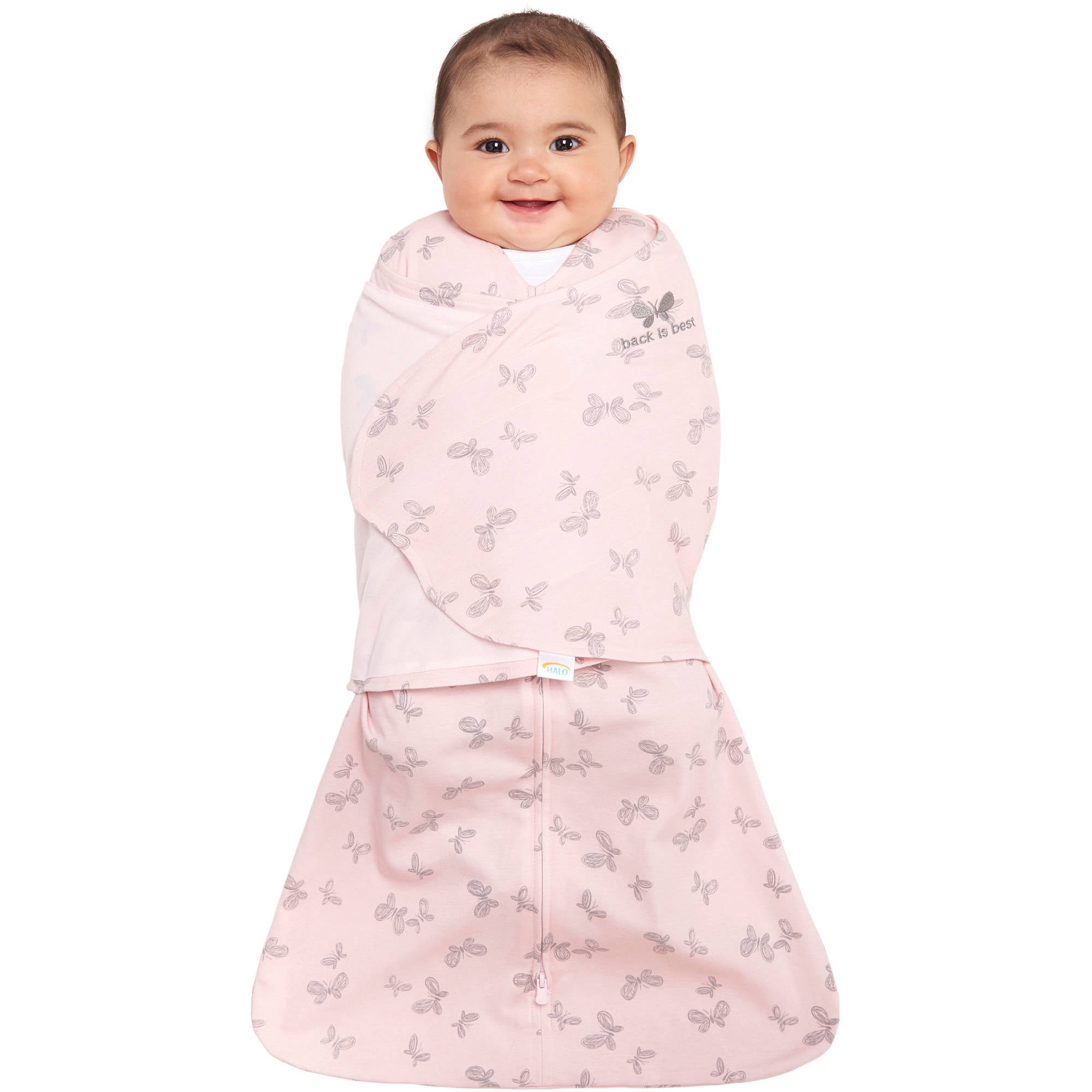 HALO SleepSack Swaddle, 100 Cotton, Pink Butterfly Scribble, Newborn