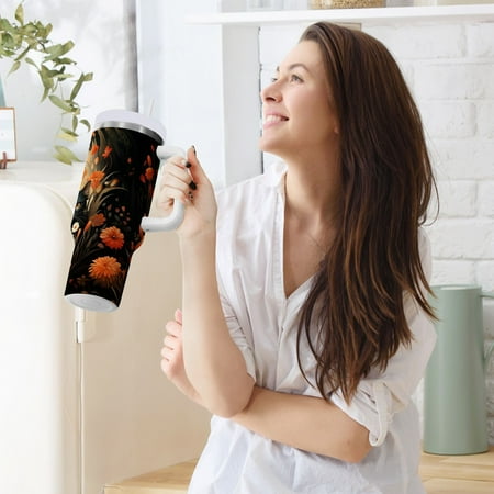 

Cats Flowers Leaves Black 40 oz Tumbler Insulated Travel Mug Leak Proof Water Bottles Glasses Fits in Car Cup Holder
