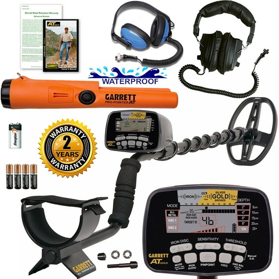 Garrett AT Gold w/ DD Waterproof Coil, AT Propointer and 2 Headphones