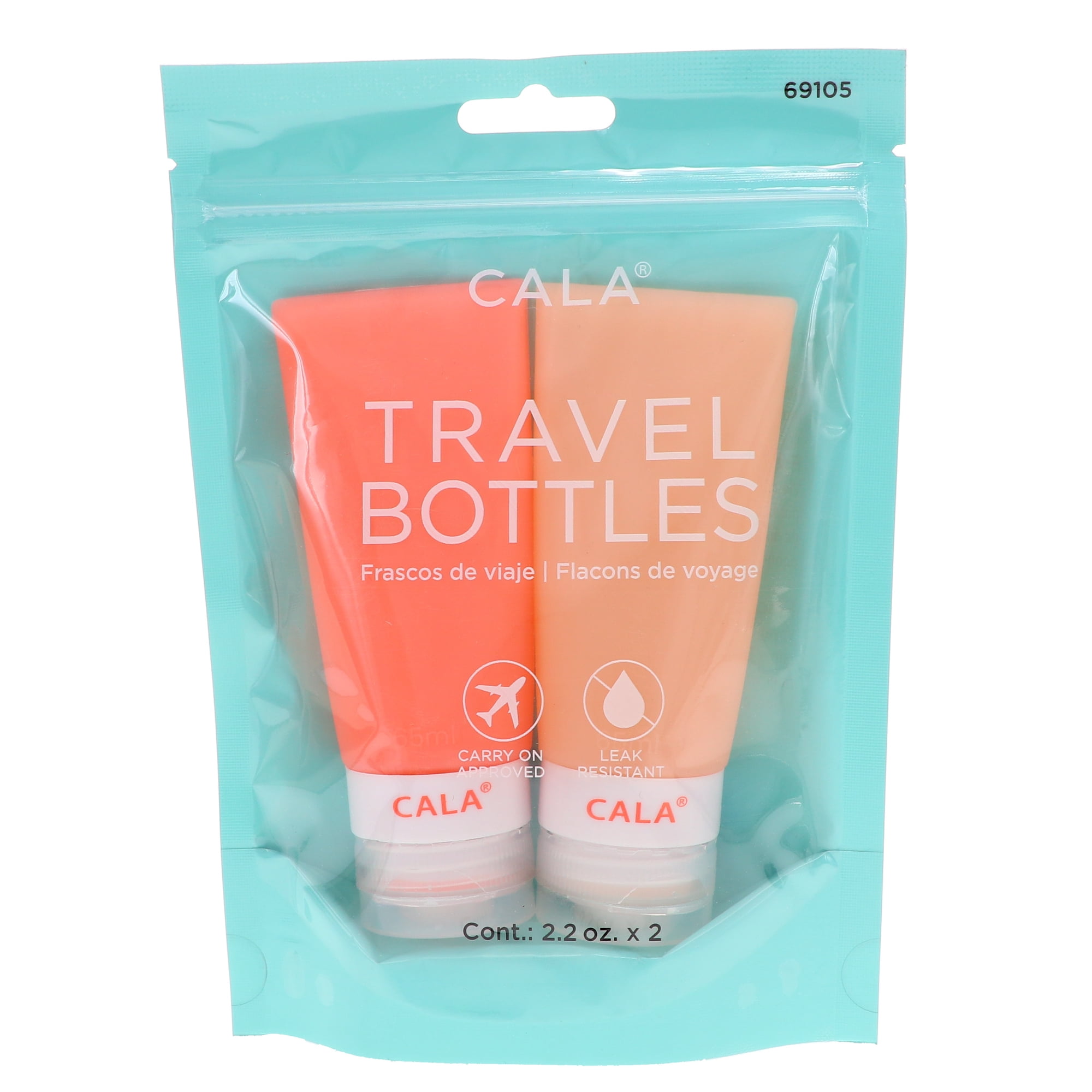 CALA Silicone Travel Bottles: Coral (2 Bottles / 2.2Oz )