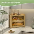 thumbnail image 2 of Black Corner Bread Box Large Bamboo Wooden Kitchen Countertop Storage Container with Window Bread Holder Farmhouse Style, 2 of 14