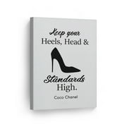 Smile Art Design Keep Your Heels, Head and Standards High Quote Black and White Stiletto Glam Fashion Canvas Wall Art Print Office Girls Room Dorm Bedroom Living Room Wall Decor Ready to Hang 12x8