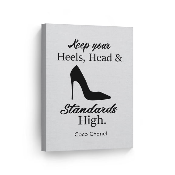 Smile Art Design Keep Your Heels, Head and Standards High Quote Black and White Stiletto Glam Fashion Canvas Wall Art Print Office Girls Room Dorm Bedroom Living Room Wall Decor Ready to Hang 28x19