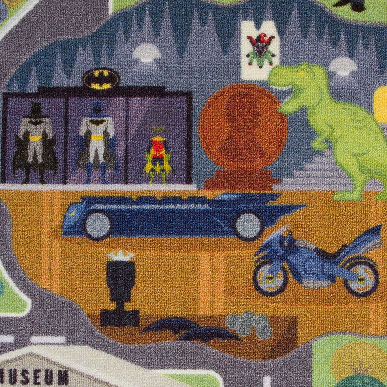 KC Cubs | Batman GOTHAM CITY™ Road Map Educational Learning & Game Area Rug Carpet for Kids and Children Bedrooms and Playroom