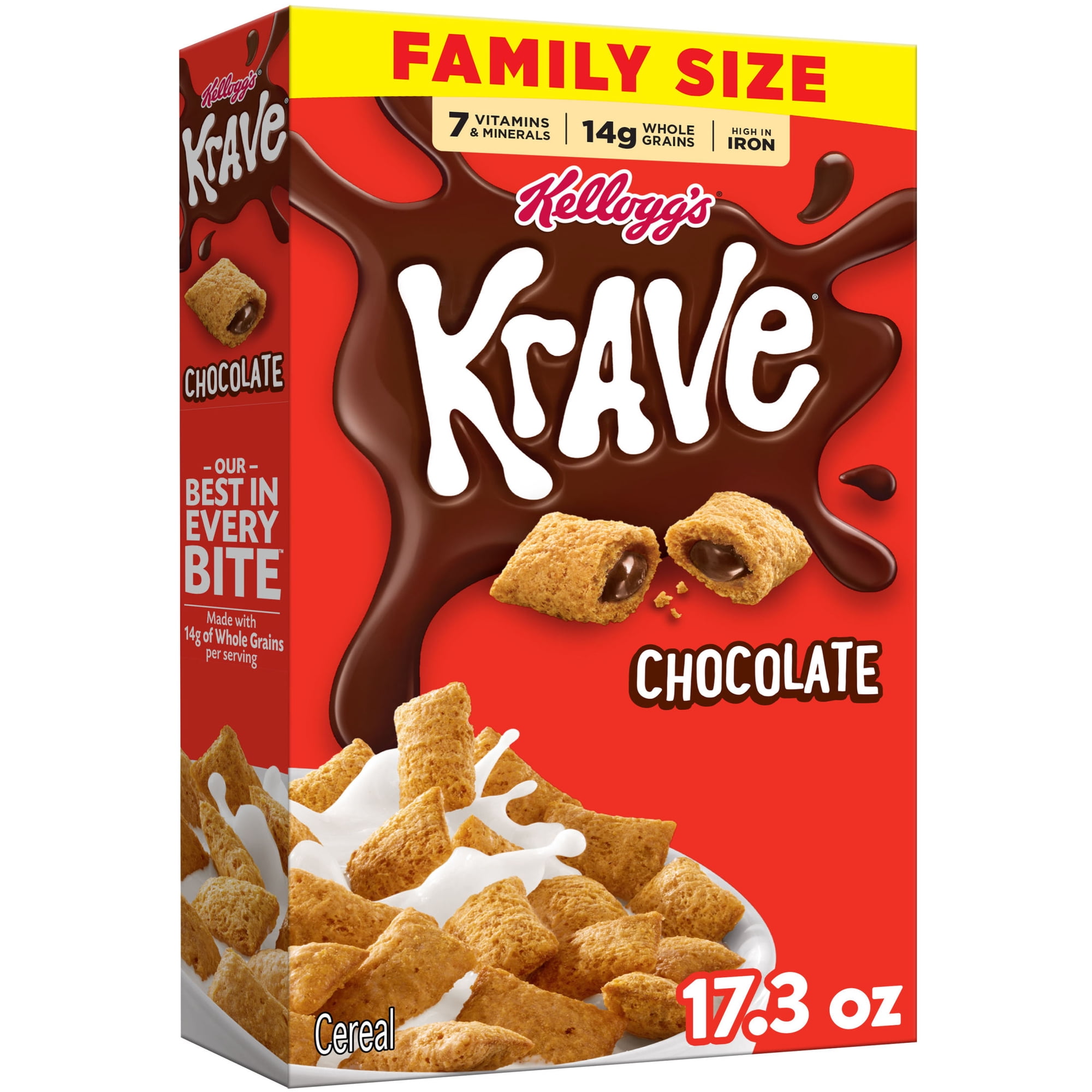 Kellogg's Krave Chocolate Breakfast Cereal, 7 Vitamins and Minerals, Family Size, 17.3 oz