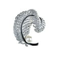 thumbnail image 1 of Alilang Silvery Tone Clear Crystal Colored Rhinestones Faux Pearl Feather Brooch Pin, 1 of 5