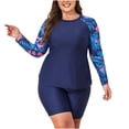 thumbnail image 6 of HOMBOM Womens Rash Guard Swimsuit Plus Size Modest Swim Top with Boyshorts Two Piece Floral Navy Vacation Swimwear for Ladies Surfing, 6 of 9