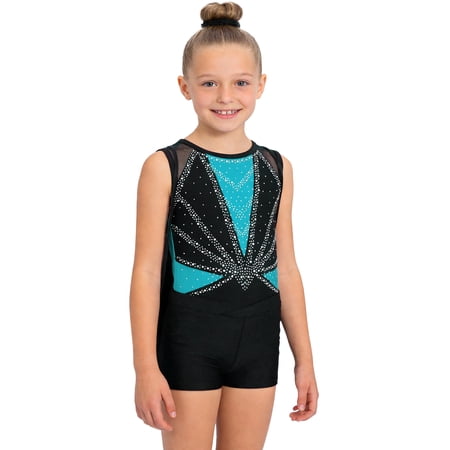 TTAO Girls Girls Gymnastics Leotard with Shorts Storage Bag Scrunchie Workout Clothing Sets for Ballet Dance Light Blue 6