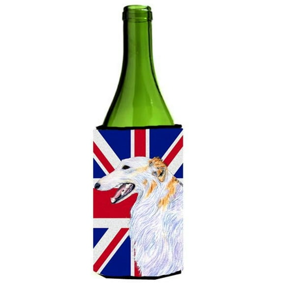 Borzoi With English Union Jack British Flag Wine bottle sleeve Hugger - 24 Oz.