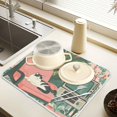 thumbnail image 2 of Yayeee Dish Drying Mat for Kitchen Counter 18" x 24" Microfiber Super Absorbent Coffee Decorative Pad, Pink and White Cat, 2 of 9