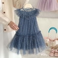 thumbnail image 2 of Rhuody Robe Fille Col Rond Tout-Petit Manches Volantées Étoile Lune Robe à Paillettes Danse Fête Volants Robe d'Été Douce Bleu 12-18 Mois, 2 of 6