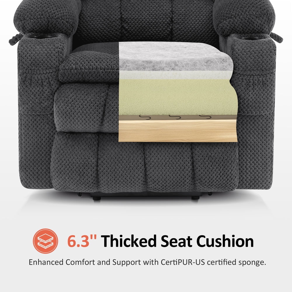 MCombo 22.4" Seat Width Lay Flat Dual Motor Power Recliner Lift Chair with Vibration and Heat, Infinite Position, Dark Grey