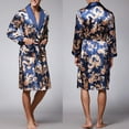 thumbnail image 2 of Penkiiy Simulated Silk Bathrobes Silk Ice Silk Long Sleeved Men's Pajamas Long Robes Bathrobes Home Clothes Blue Nightgowns, 2 of 8