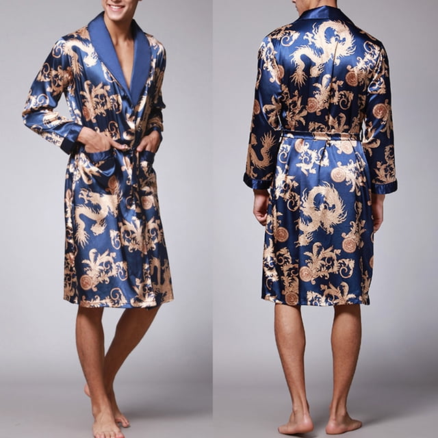 Gift TIMIFIS Men's Satin Robe Silk Robe Classic Long Bathrobe Lightweight Loungewear Bathrobe V Neck Sleepwear pring/Summer