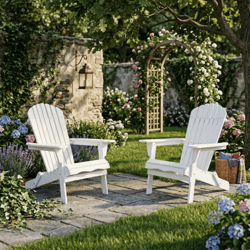 AISWORD Wooden Folding Embossed Adirondack Chair Set of 2, Pre-Assembled BackRest Wood Lounge Chair, White