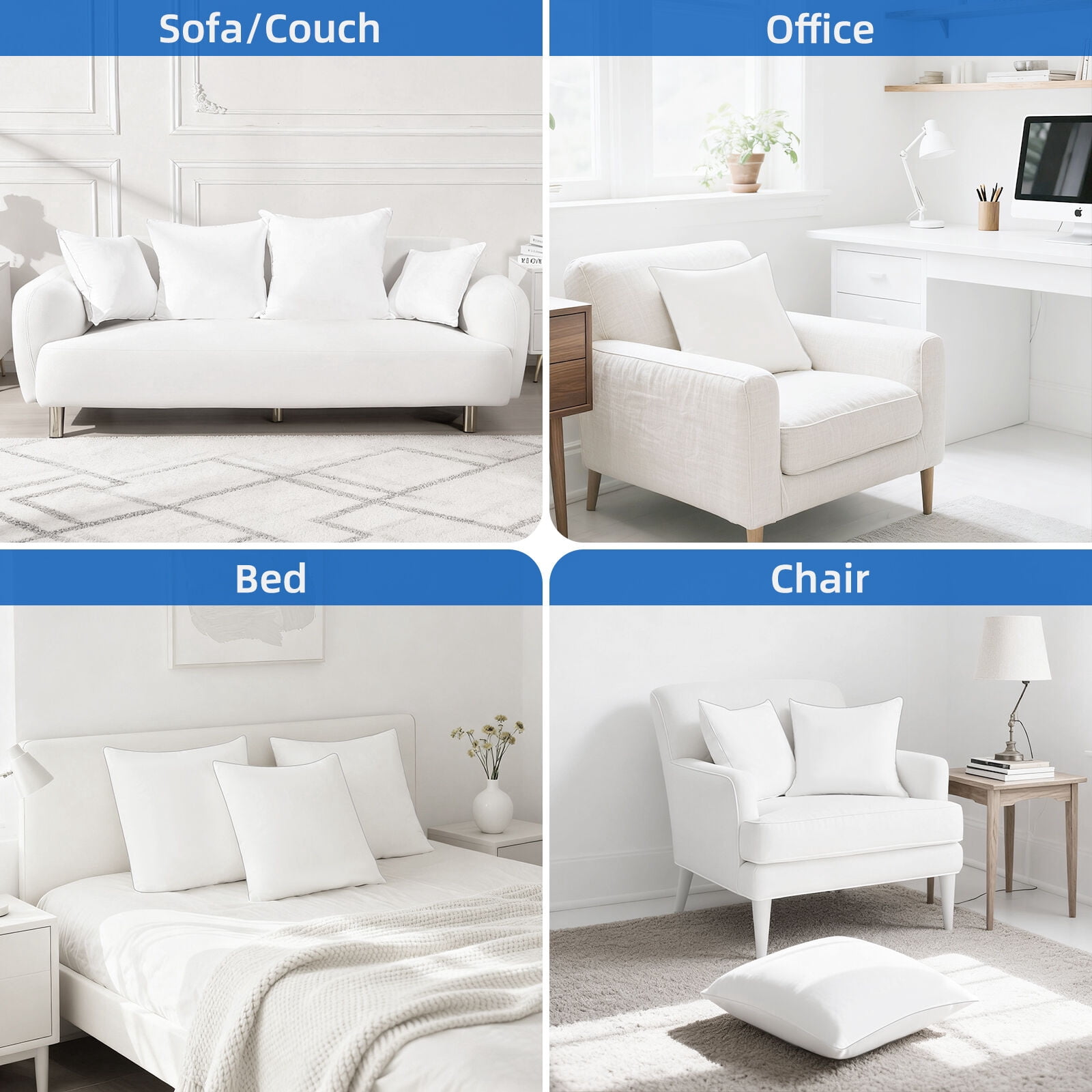 COOKEY 18 x 18 Throw Pillow Inserts(Set of 2),Indoor White Square Decorative Pillows for Couch & Bed