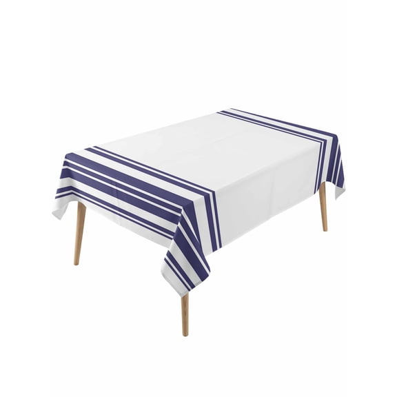 Navy Blue Striped Table Cloth, Modern White Striped Abstract Art Aesthetics Waterproof Tablecloth for Rectangle Tables, Washable Fabric Table Cover for Restaurant Kitchen Dining Tables 60"x120"