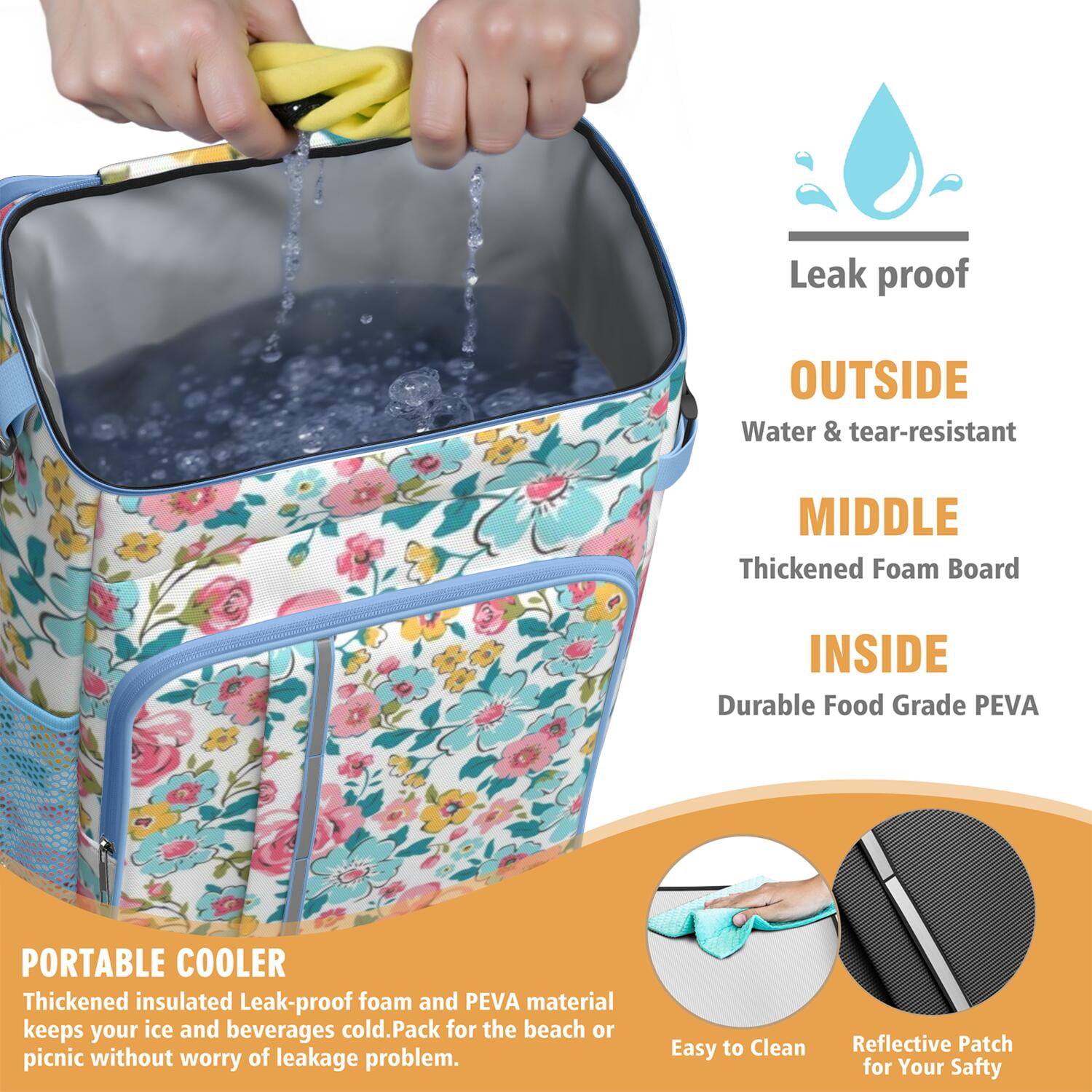 Travel Cooler Bag - Pioneer Flower Floral Print Pattern Camping Beer Cooler Backpack with Bottle Opener- Waterproof Insulated Picnic Backpacks - Cooler Bag for Beach