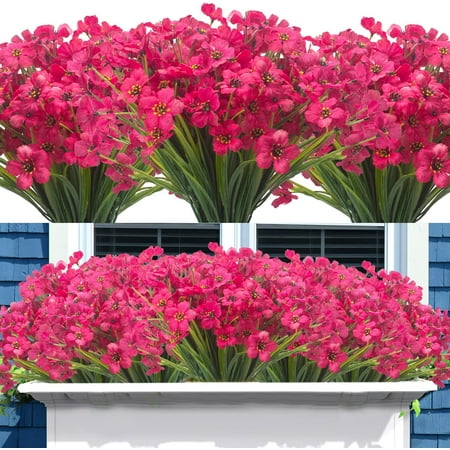 16 Bundles Artificial Fake Flowers for Outdoor Decoration  UV Resistant no Fade Silk Violet Flowers Faux Plastic Greenery for Indoor Hanging Planter Garden Porch Window Box Wedding Decor Rose Red