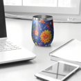 thumbnail image 3 of 12oz Stemless Wine Tumblers Pioneer Flower Vacuum Insulated Stainless Steel Travel Tumbler Cups Mug with Lid and Straw for Champaign,Cocktail,Beer with Cleaning Brush, 3 of 5