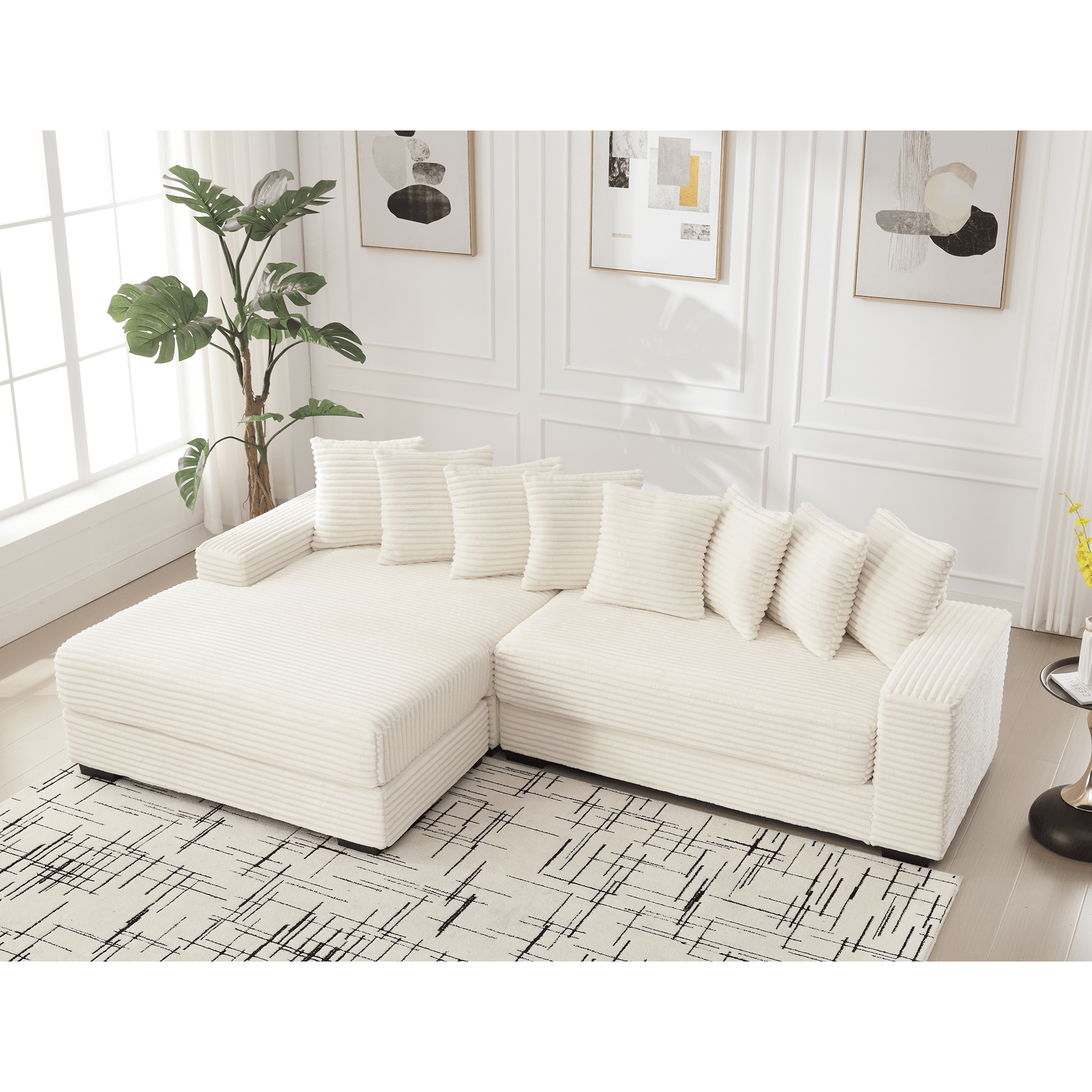 AISWORD 111" Oversized 3-Seat L-Shaped Sectional Sofa with Left Chaise, Luxury Corduroy Fabric Modular Couch with 8 Throw Pillows, Easy Assembly for Living Room