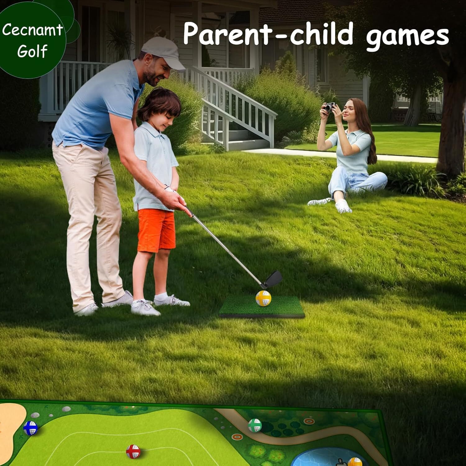 Spvtwiu Golf Chipping Game, Battle Golf with Golf Club & Hitting Mat, Chip Sticky Practice Golf Game Set for Adults Kids Indoor Outdoor Backyard
