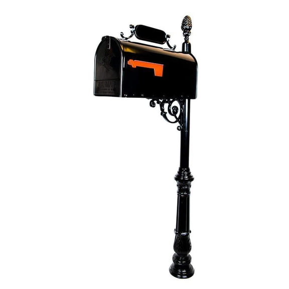 Standard Mailbox & Post System  Black Rust Resistant Mailbox  Includes Plaque, Decorative Bracket, Pineapple Finial & Mounting Hardware - Numbers Sold Separately